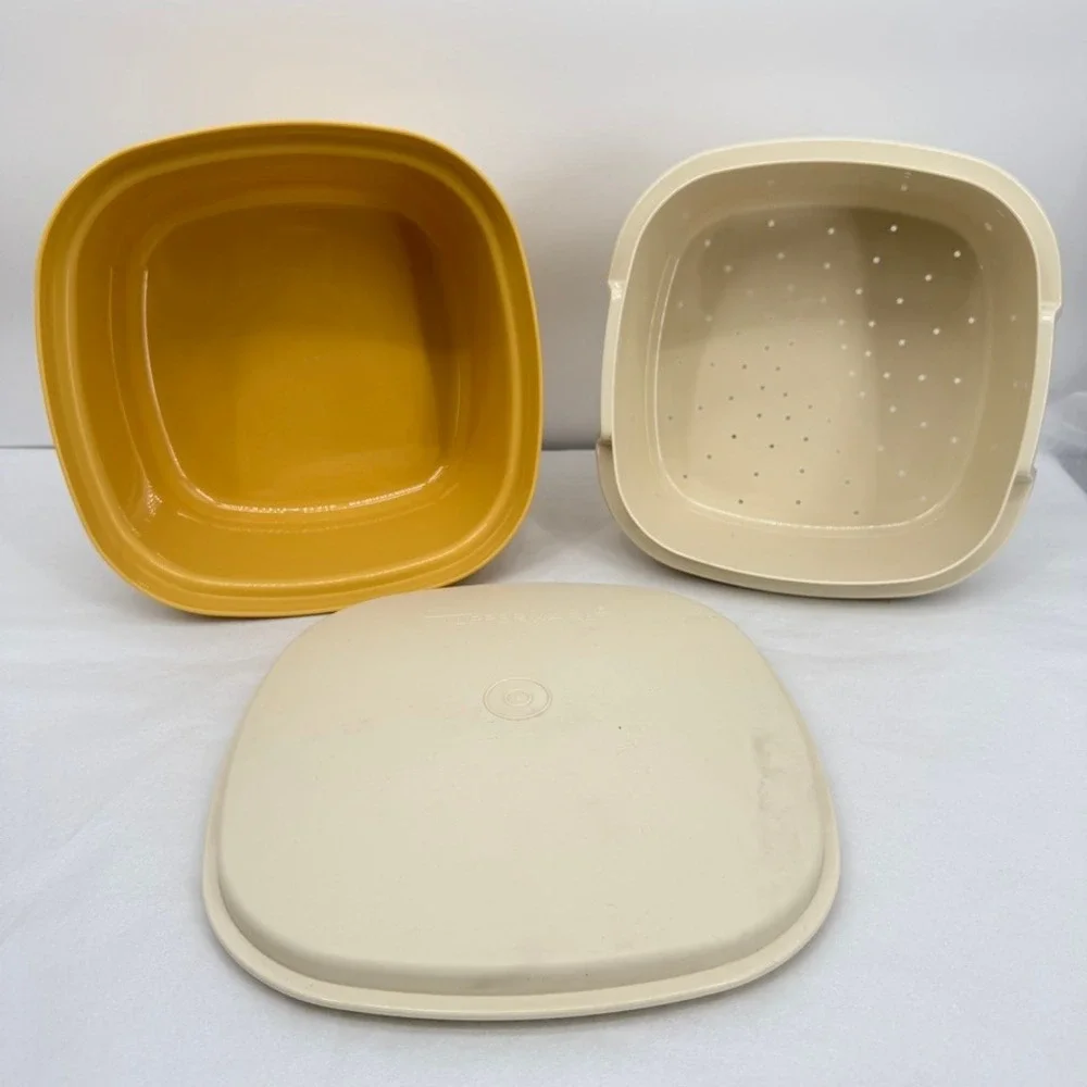 VTG Tupperware Multi-Server 888 Vegetable Steamer Harvest‎ Yellow 3pc Set